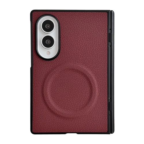 For Samsung Galaxy Z Fold8 Magnetic Case Lychee Grain Leather + PC Hinge Protection Phone Cover - Wine Red - 1