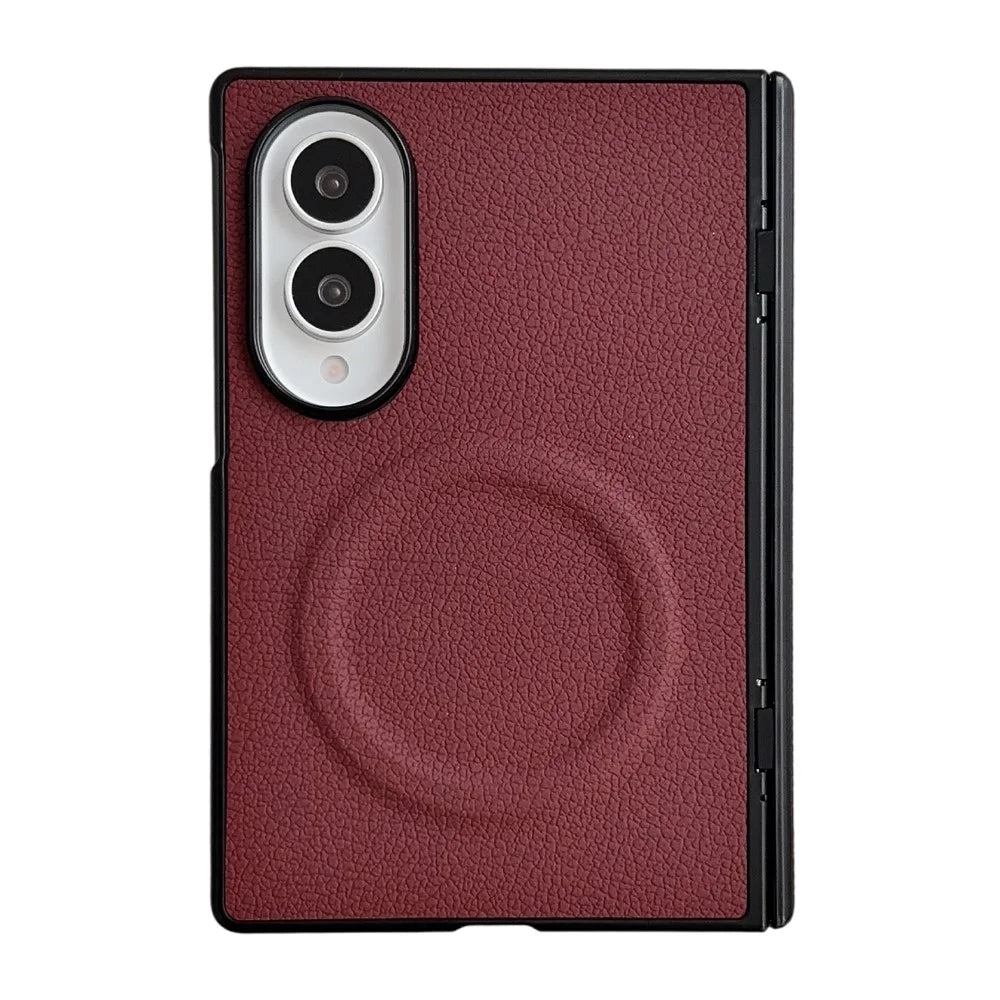 For Samsung Galaxy Z Fold8 Magnetic Case Lychee Grain Leather + PC Hinge Protection Phone Cover - Wine Red - 1