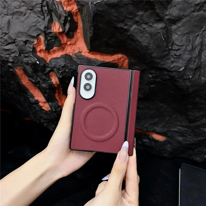 For Samsung Galaxy Z Fold8 Magnetic Case Lychee Grain Leather + PC Hinge Protection Phone Cover - Wine Red - 3