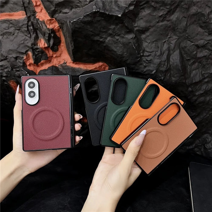 For Samsung Galaxy Z Fold8 Magnetic Case Lychee Grain Leather + PC Hinge Protection Phone Cover - Wine Red - 4