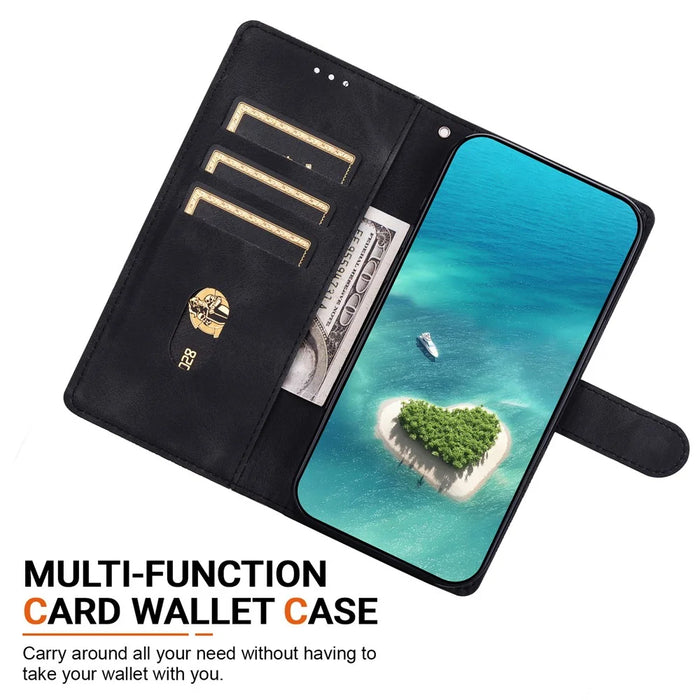 For iPhone 17e  /  16e Wallet Case Imprinted Ethnic Pattern Leather Phone Cover with Wrist Strap - Black - 3