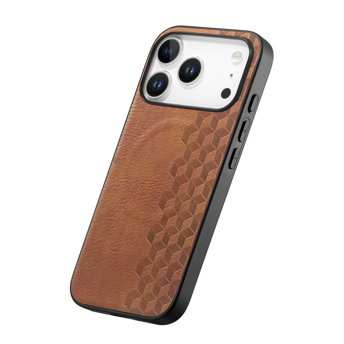 For iPhone 18 Pro / 17 Pro Magnetic Phone Case with Grid Pattern Protective PU Leather + PC Cover - Brown - 2
