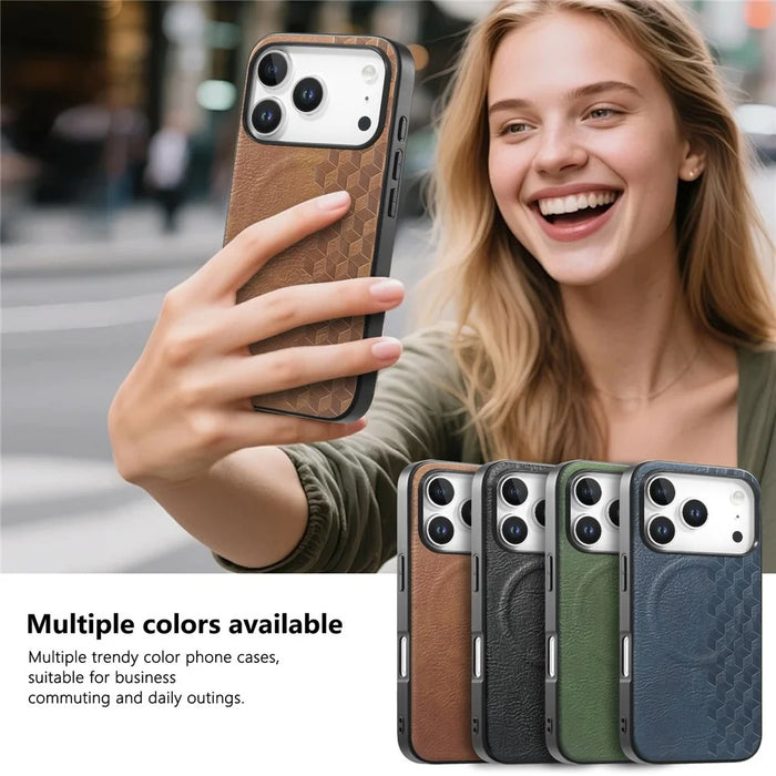 For iPhone 18 Pro / 17 Pro Magnetic Phone Case with Grid Pattern Protective PU Leather + PC Cover - Brown - 7