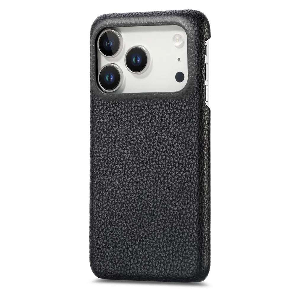 For iPhone 18 Pro Max / 17 Pro Max Case Litchi Texture Leather Coated PC Mobile Back Cover - Black - 1