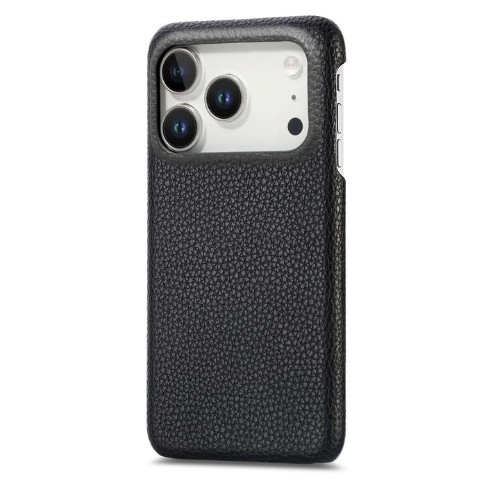 For iPhone 18 Pro Max / 17 Pro Max Case Litchi Texture Leather Coated PC Mobile Back Cover - Black - 1