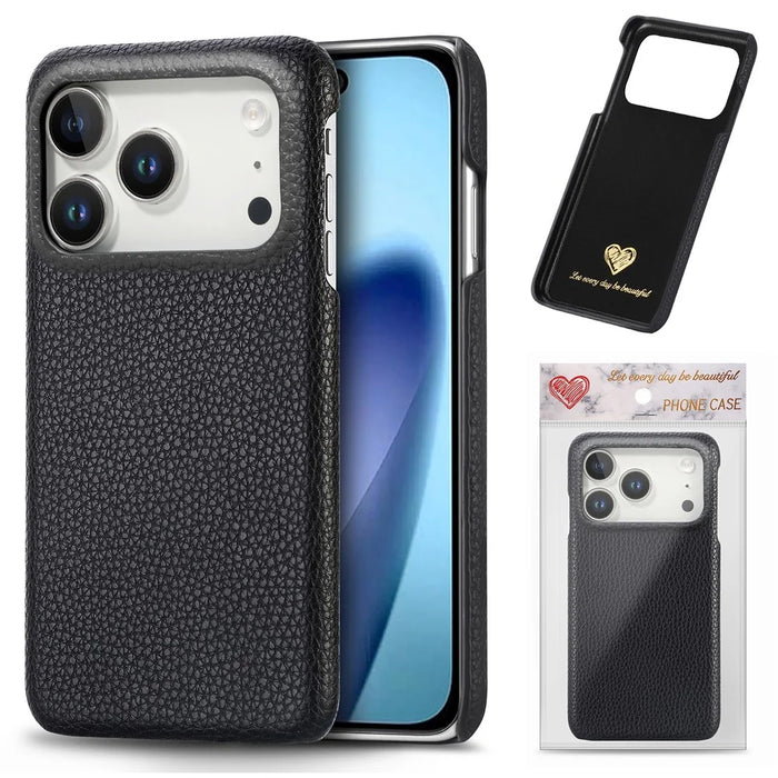 For iPhone 18 Pro Max / 17 Pro Max Case Litchi Texture Leather Coated PC Mobile Back Cover - Black - 3