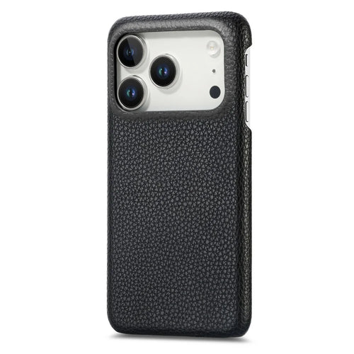 For iPhone 18 Pro / 17 Pro Case Litchi Texture Leather Coated PC Mobile Back Cover - Black - 1