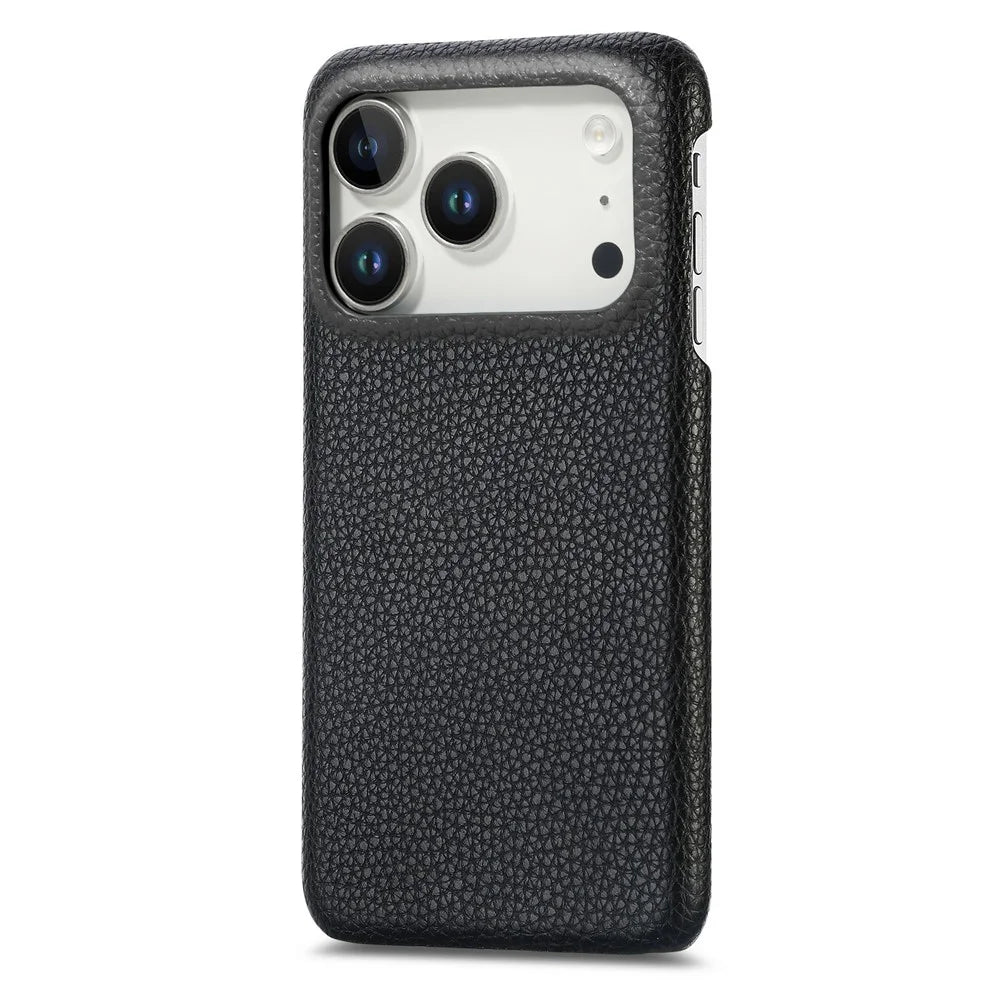 For iPhone 18 Pro / 17 Pro Case Litchi Texture Leather Coated PC Mobile Back Cover - Black - 1