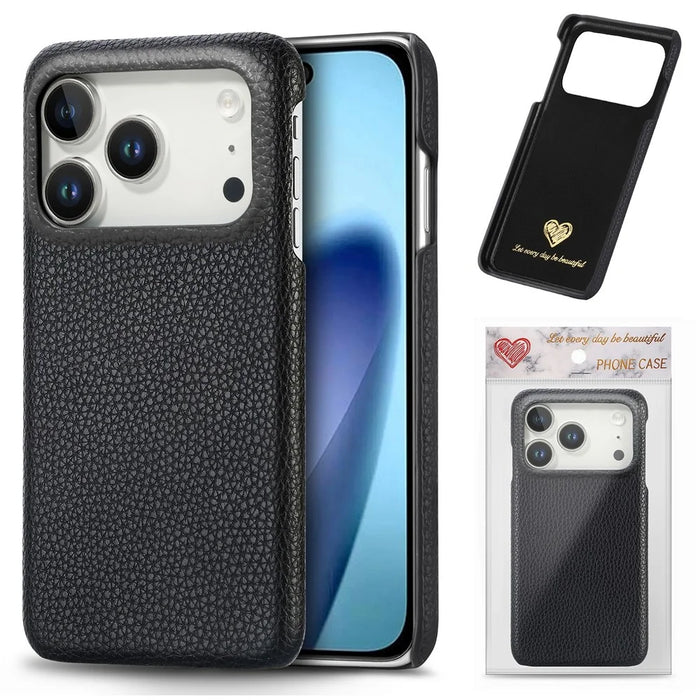 For iPhone 18 Pro / 17 Pro Case Litchi Texture Leather Coated PC Mobile Back Cover - Black - 3