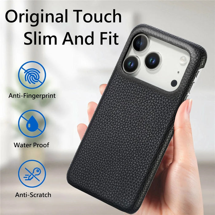 For iPhone 18 Pro / 17 Pro Case Litchi Texture Leather Coated PC Mobile Back Cover - Black - 6