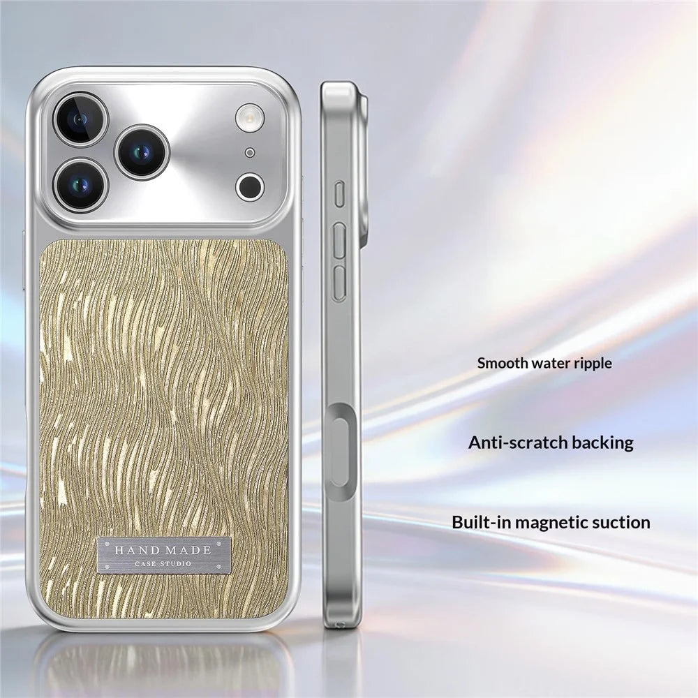 For iPhone 18 Pro Max / 17 Pro Max Magnetic Case Flowing Water Ripple TPU+PC Shockproof Phone Cover Compatible With Magsafe - Gold - 2