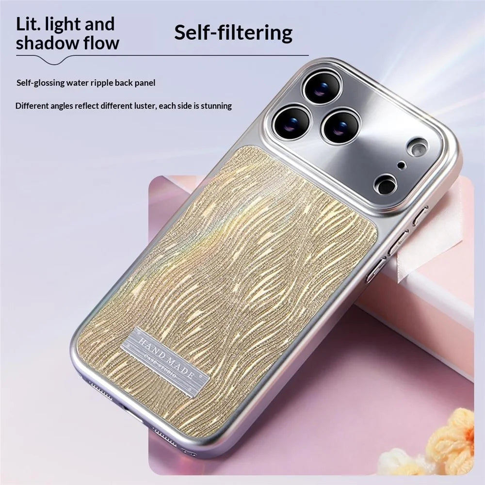 For iPhone 18 Pro Max / 17 Pro Max Magnetic Case Flowing Water Ripple TPU+PC Shockproof Phone Cover Compatible With Magsafe - Gold - 3