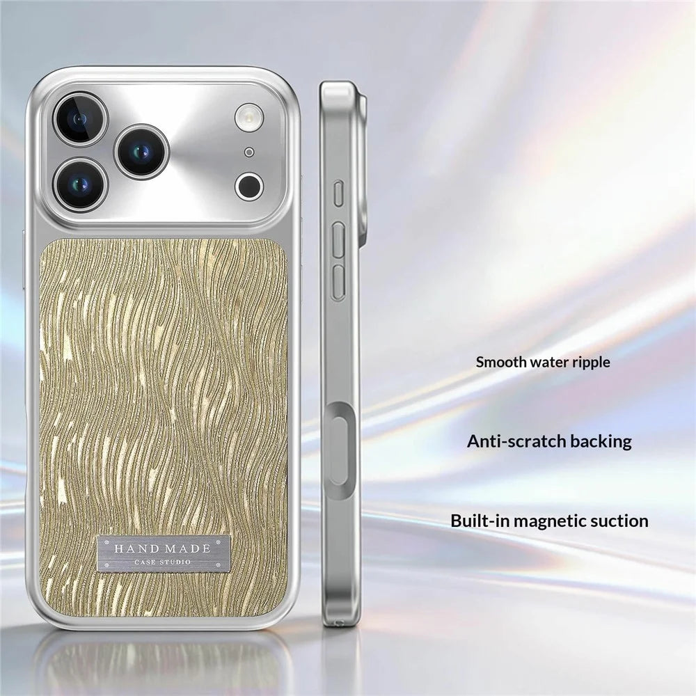 For iPhone 18 Pro / 17 Pro Magnetic Case Flowing Water Ripple TPU+PC Shockproof Phone Cover Compatible With Magsafe - Gold - 2