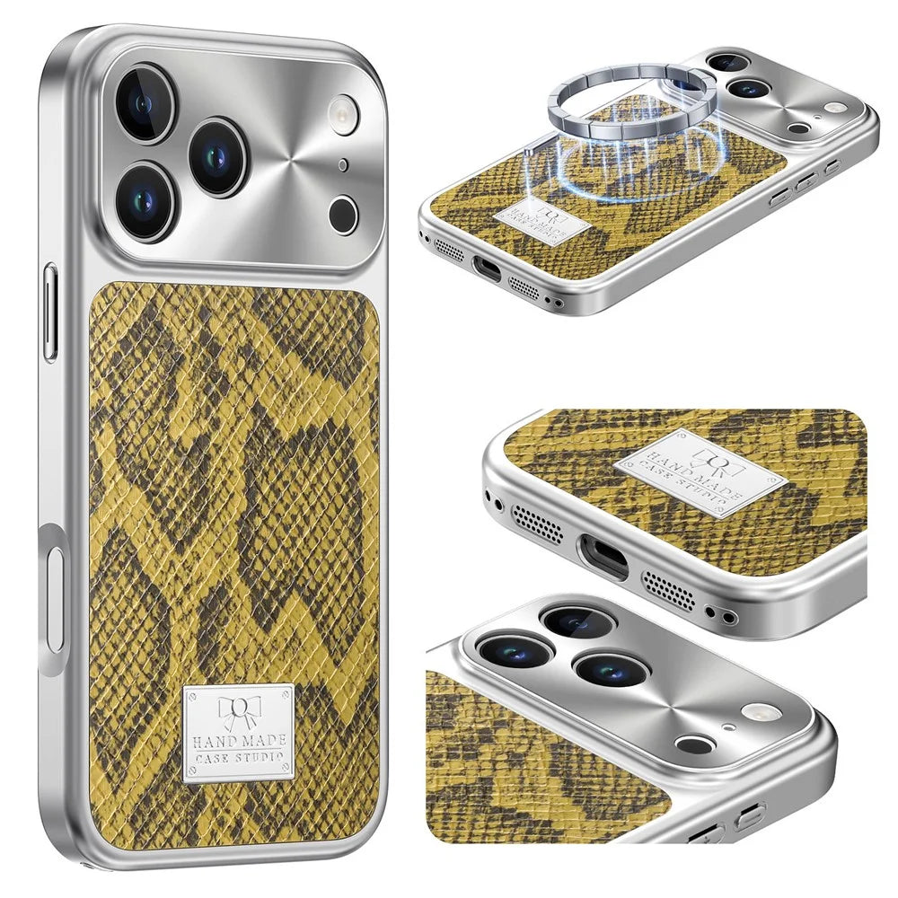 For iPhone 18 Pro Max / 17 Pro Max Magnetic Case Snake Pattern Anti-Scratch PU Leather + PC + TPU Phone Cover - Yellow - 1