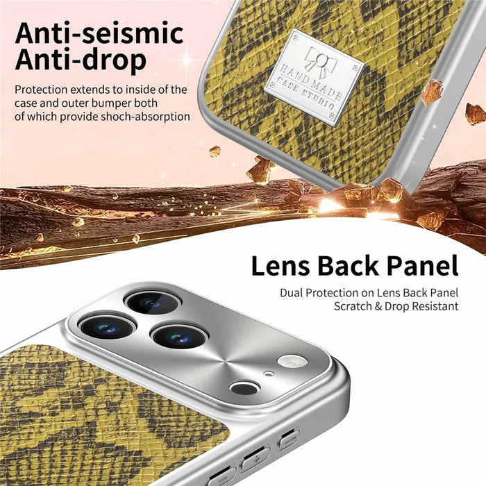 For iPhone 18 Pro / 17 Pro Magnetic Case Snake Pattern Anti-Scratch PU Leather + PC + TPU Phone Cover - Yellow - 5