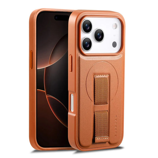 CASENEO For iPhone 18 Pro Max / 17 Pro Max Magnetic Case Wristband PU Leather + PC Shockproof Phone Cover - Brown - 1