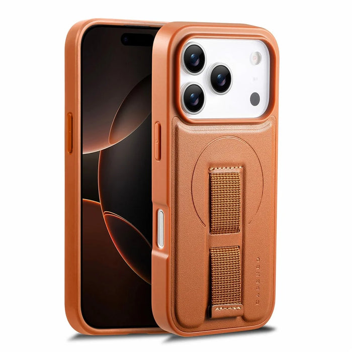 CASENEO For iPhone 18 Pro / 17 Pro Magnetic Case Wristband PU Leather + PC Shockproof Phone Cover - Brown - 1