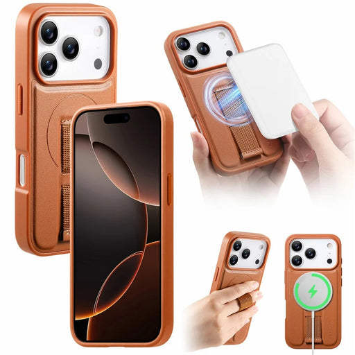 CASENEO For iPhone 18 Pro / 17 Pro Magnetic Case Wristband PU Leather + PC Shockproof Phone Cover - Brown - 2