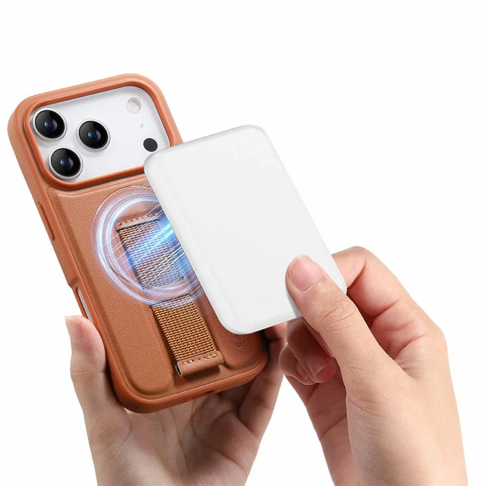 CASENEO For iPhone 18 Pro / 17 Pro Magnetic Case Wristband PU Leather + PC Shockproof Phone Cover - Brown - 4