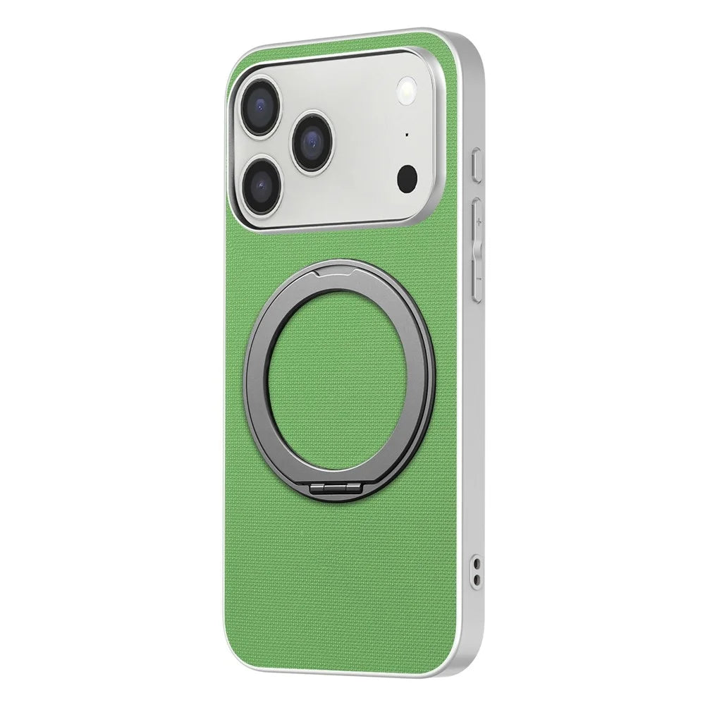 For iPhone 18 Pro / 17 Pro Magnetic Case Ring Kickstand Fine Grid Texture Leather + PC + TPU Phone Cover - Green - 2