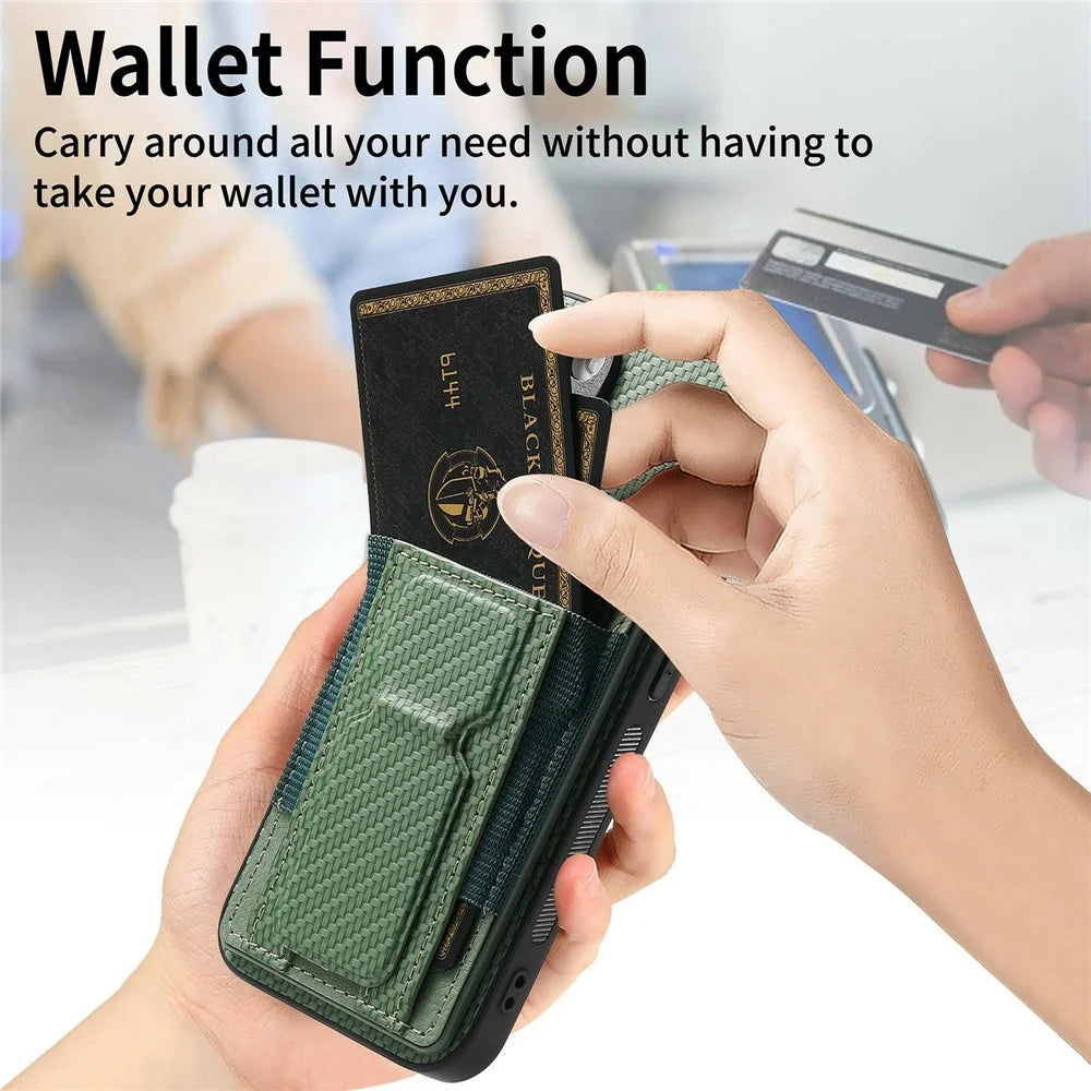 For iPhone 18 Pro / 17 Pro Case with Card Holder Kickstand Fiber Pattern Leather Back Cover - Blue - 6
