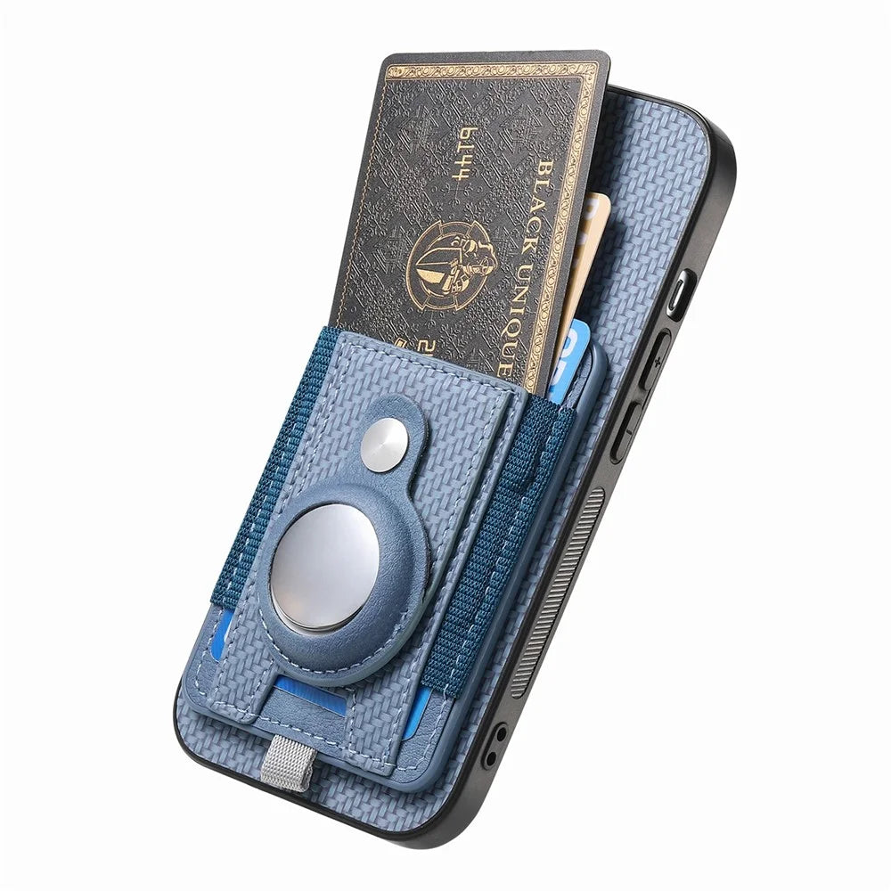 For iPhone 18 Pro / 17 Pro Case with AirTag Holder Detachable Card Slot Leather + TPU + PC Phone Cover - Blue - 2