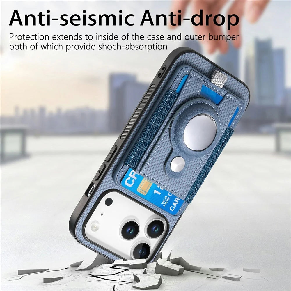 For iPhone 18 Pro / 17 Pro Case with AirTag Holder Detachable Card Slot Leather + TPU + PC Phone Cover - Blue - 6