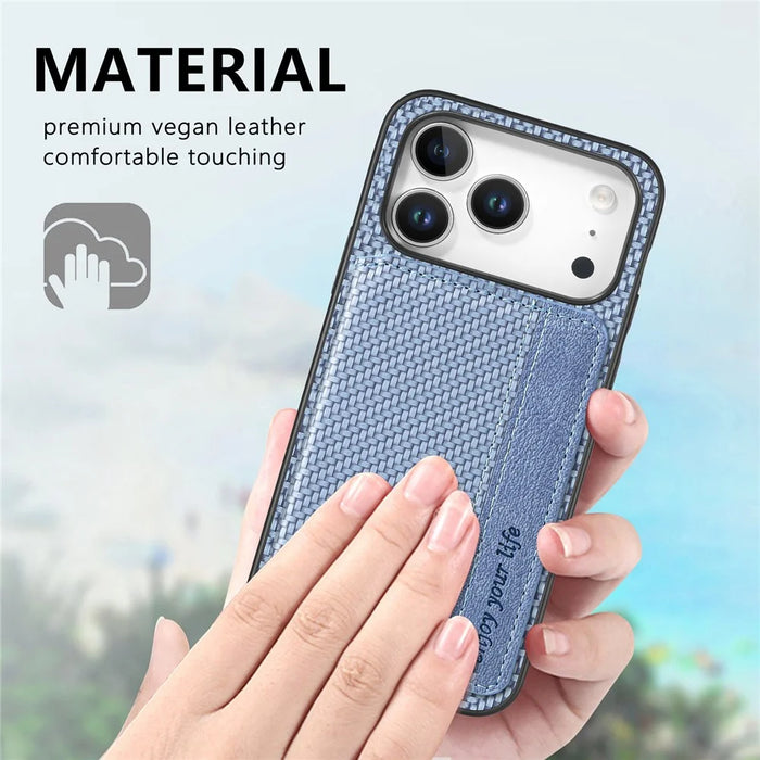For iPhone 18 Pro Max / 17 Pro Max Case RFID Blocking Carbon Fiber Leather Phone Back Cover with Card Holder - Blue - 4
