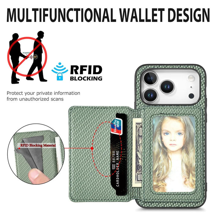 For iPhone 18 Pro Max / 17 Pro Max Case RFID Blocking Carbon Fiber Leather Phone Back Cover with Card Holder - Blue - 5