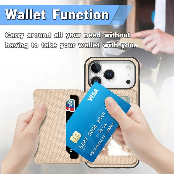 For iPhone 18 Pro / 17 Pro Case RFID Blocking Carbon Fiber Leather Phone Back Cover with Card Holder - Blue - 6