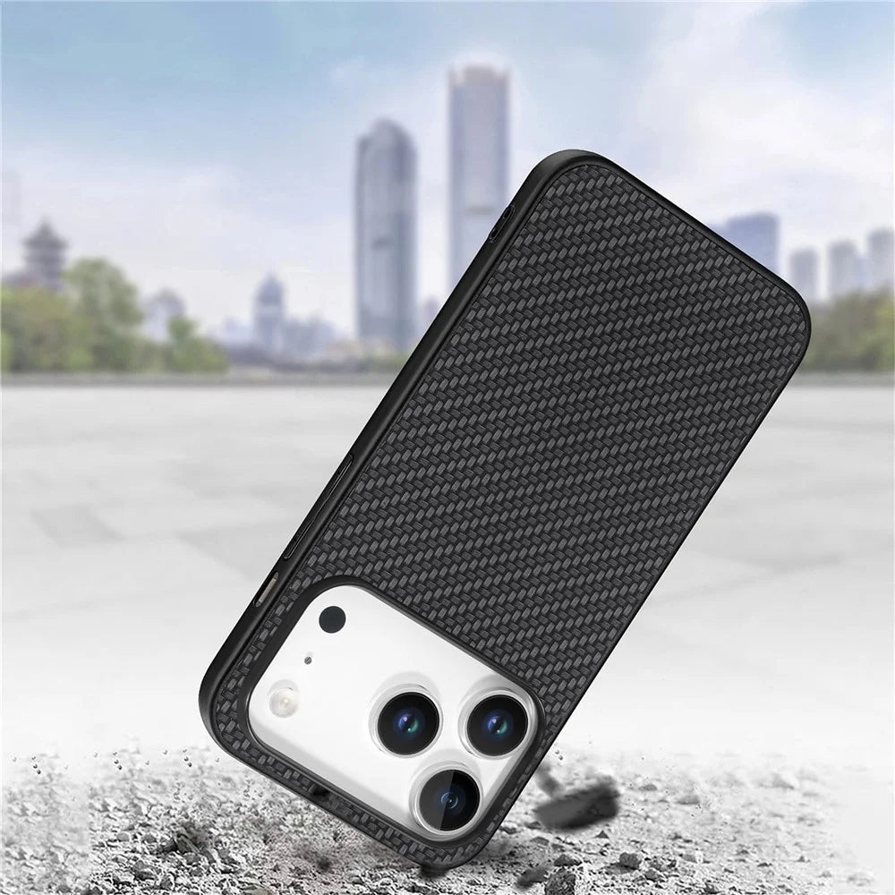 For iPhone 18 Pro Max / 17 Pro Max Case Carbon Fiber Texture PU Leather + PC + TPU Phone Cover - Black - 6