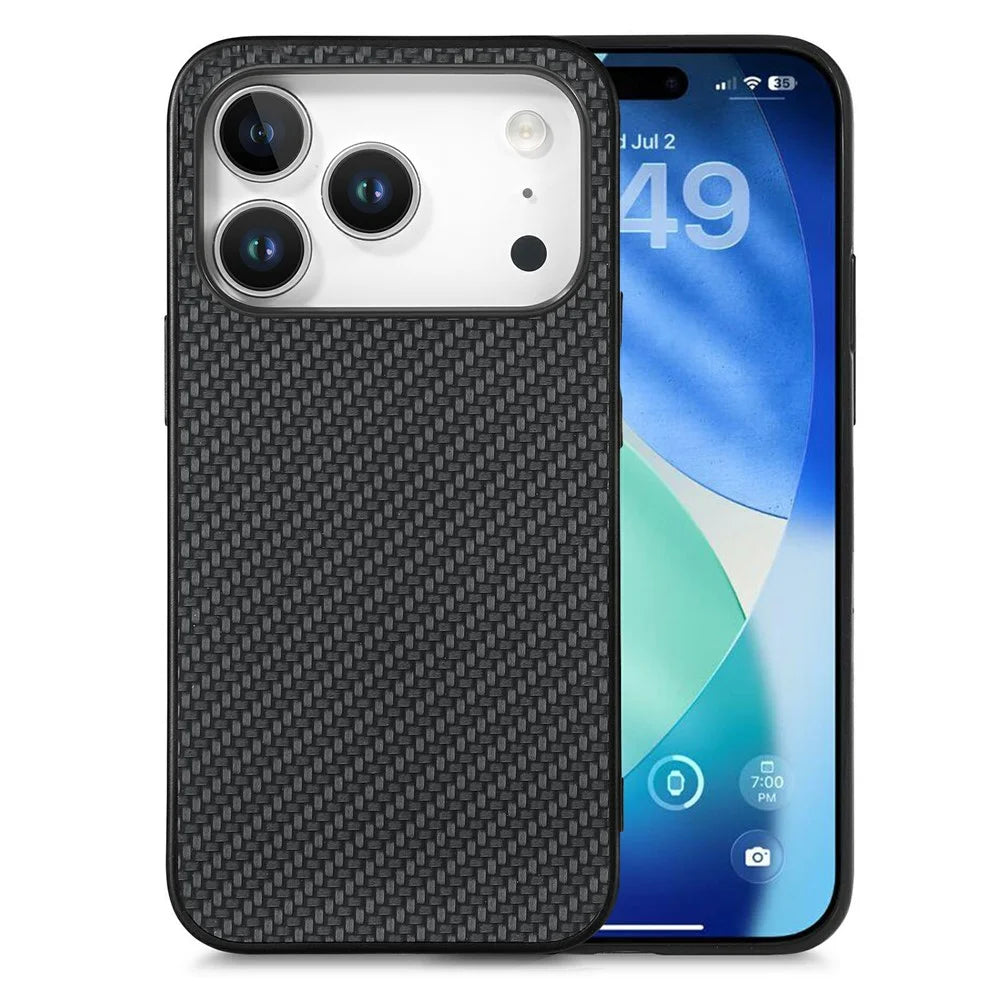 For iPhone 18 Pro / 17 Pro Case Carbon Fiber Texture PU Leather + PC + TPU Phone Cover - Black - 1