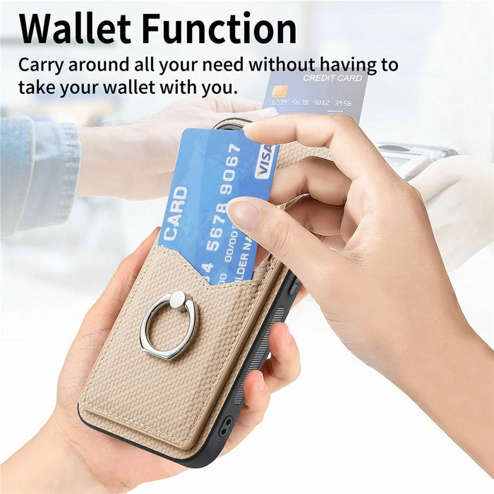 For iPhone 18 Pro / 17 Pro Case PU Leather Coated PC+TPU Phone Cover with Ring Holder Card Slots - Black - 7