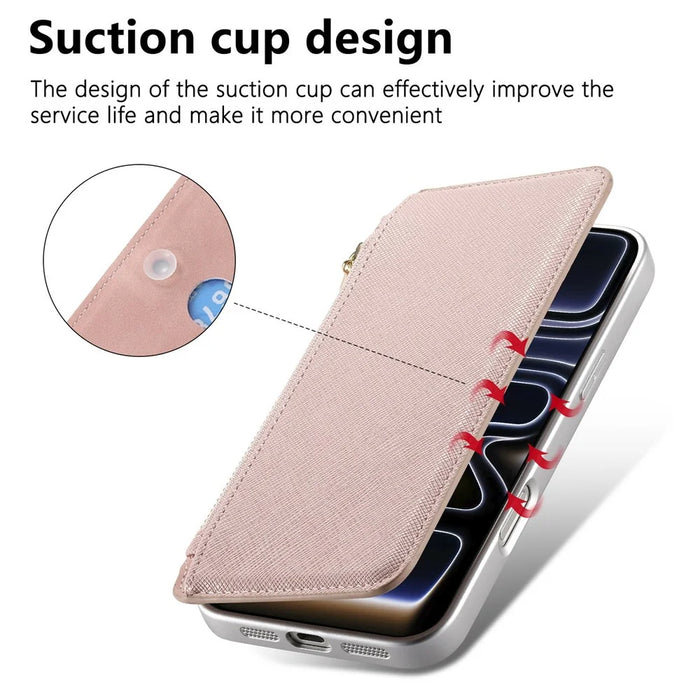 For Samsung Galaxy A07 4G Magnetic Case Detachable 2 in 1 Flip Wallet Leather Phone Cover with Suction Cup - Pink - 5
