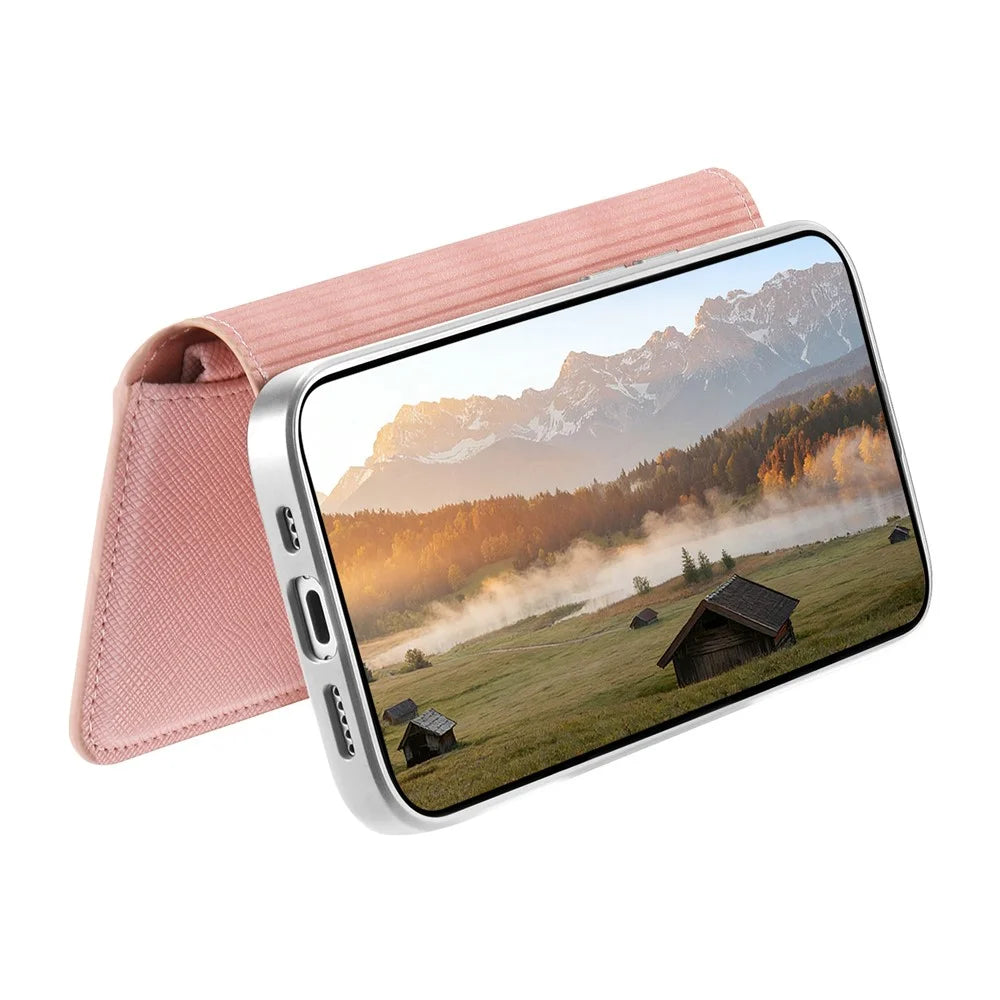 For Samsung Galaxy S25 Edge Magnetic Case Detachable 2 in 1 Flip Wallet Leather Phone Cover with Suction Cup - Pink - 2