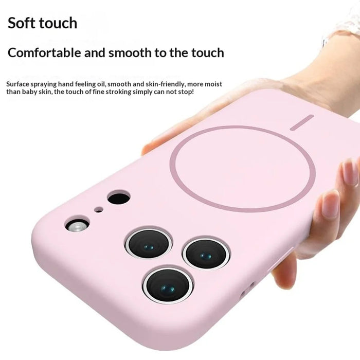 For iPhone 18 Pro Max / 17 Pro Max Magnetic Phone Case Liquid Silicone PC Protective Back Cover Compatible with MagSafe - Cherry - 3