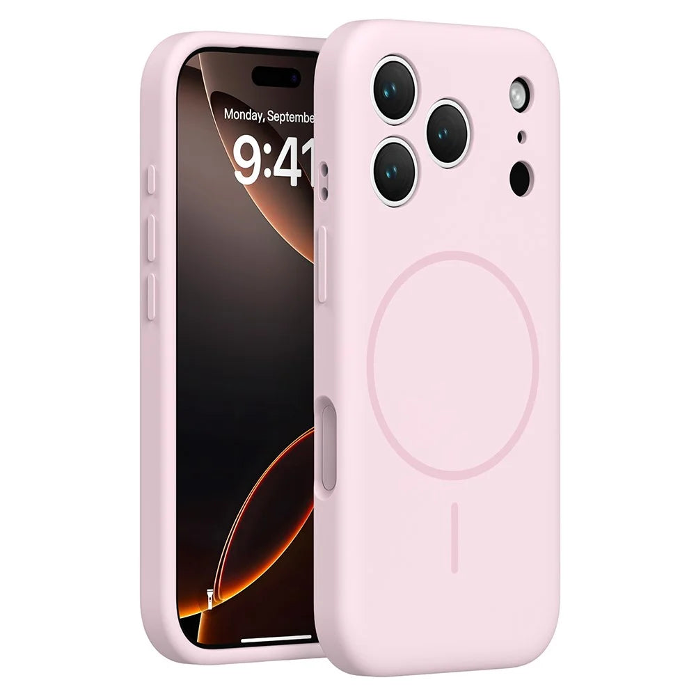 For iPhone 18 Pro / 17 Pro Magnetic Phone Case Liquid Silicone PC Protective Back Cover Compatible with MagSafe - Cherry - 1