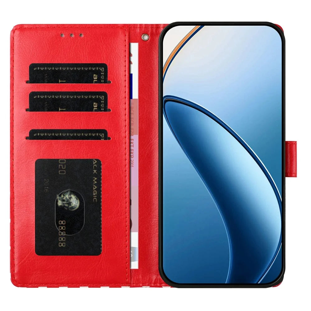 For Samsung Galaxy S26 Case Heart Pattern PU Leather Flip Wallet Stand Phone Cover with Wrist Strap - Red - 2