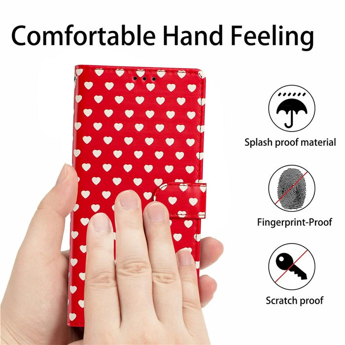 For Samsung Galaxy S26+ Case Heart Pattern PU Leather Flip Wallet Stand Phone Cover with Wrist Strap - Red - 5