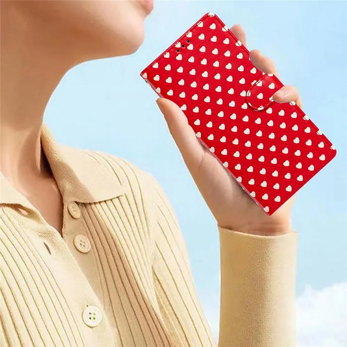 For Samsung Galaxy S26+ Case Heart Pattern PU Leather Flip Wallet Stand Phone Cover with Wrist Strap - Red - 6
