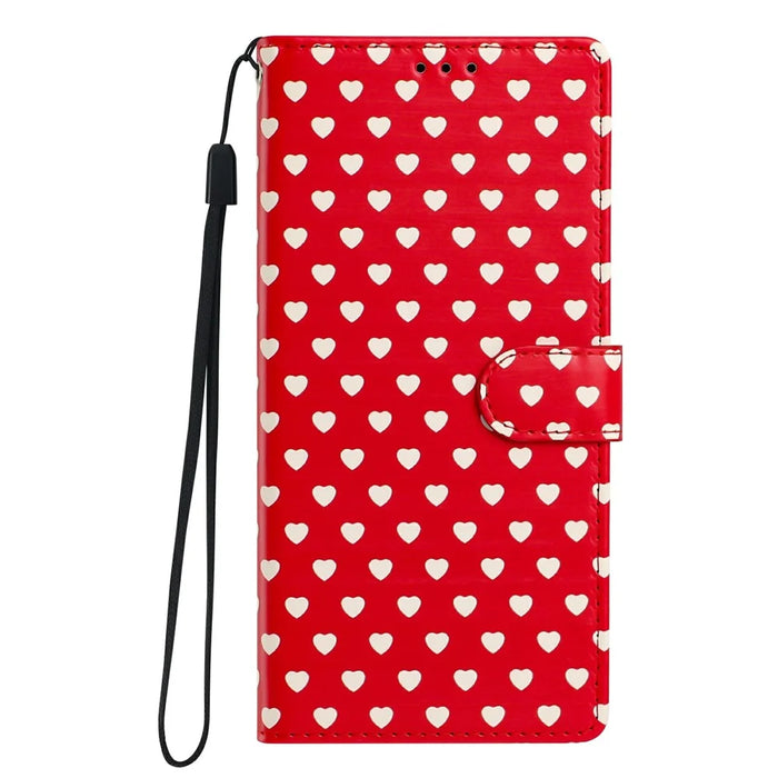 For Samsung Galaxy S26+ Case Heart Pattern PU Leather Flip Wallet Stand Phone Cover with Wrist Strap - Red - 7