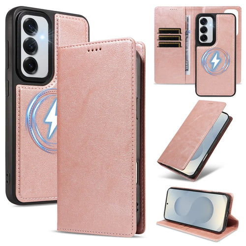 For Samsung Galaxy S24 / Galaxy S25 Magnetic Case Detachable 2 in 1 Leather Wallet Phone Cover - Rose Gold - 1