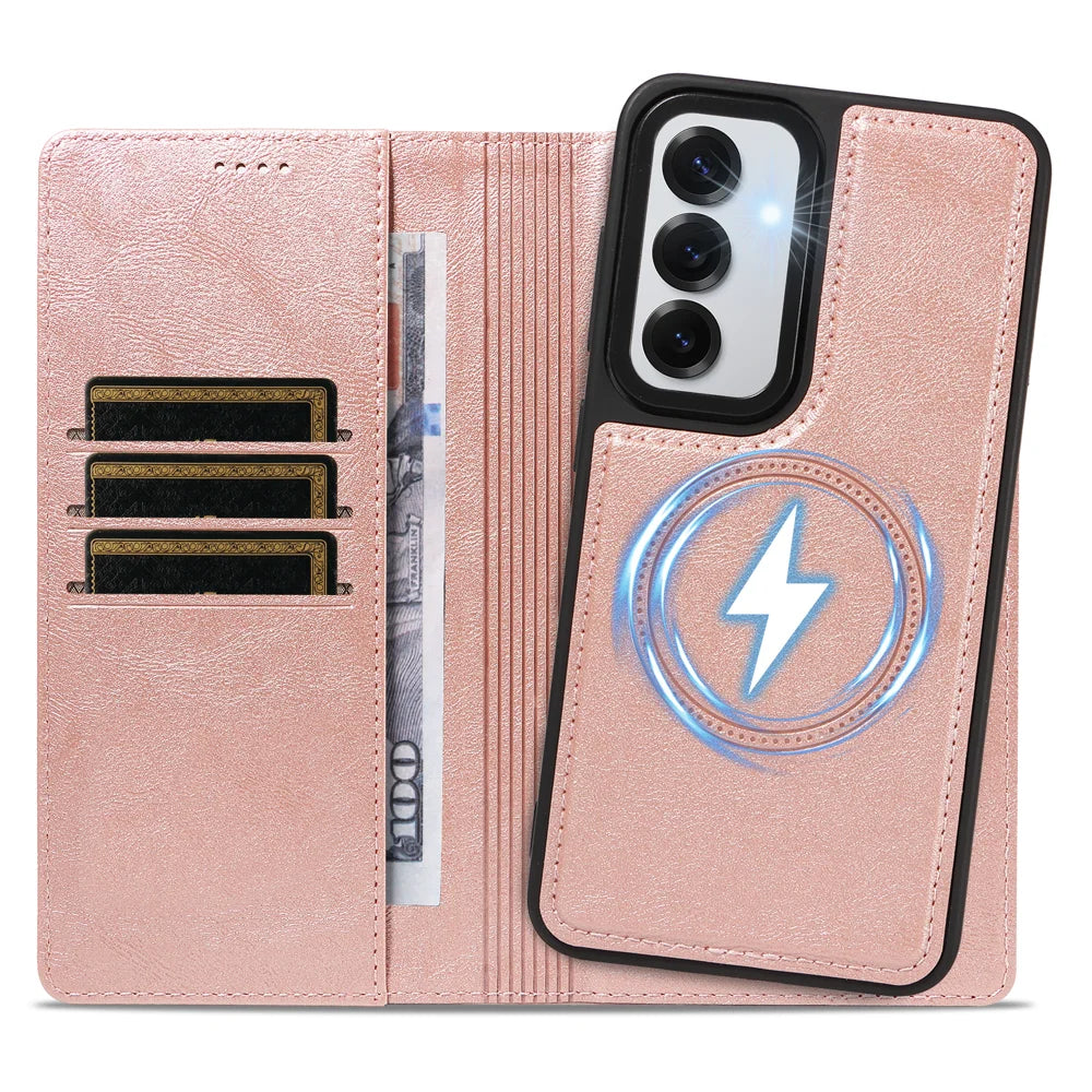 For Samsung Galaxy S24 / Galaxy S25 Magnetic Case Detachable 2 in 1 Leather Wallet Phone Cover - Rose Gold - 2