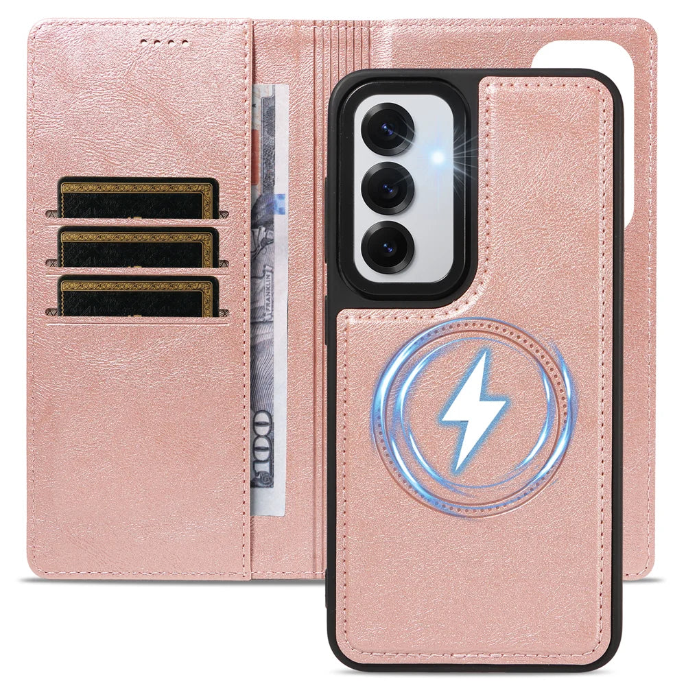For Samsung Galaxy S24 / Galaxy S25 Magnetic Case Detachable 2 in 1 Leather Wallet Phone Cover - Rose Gold - 4