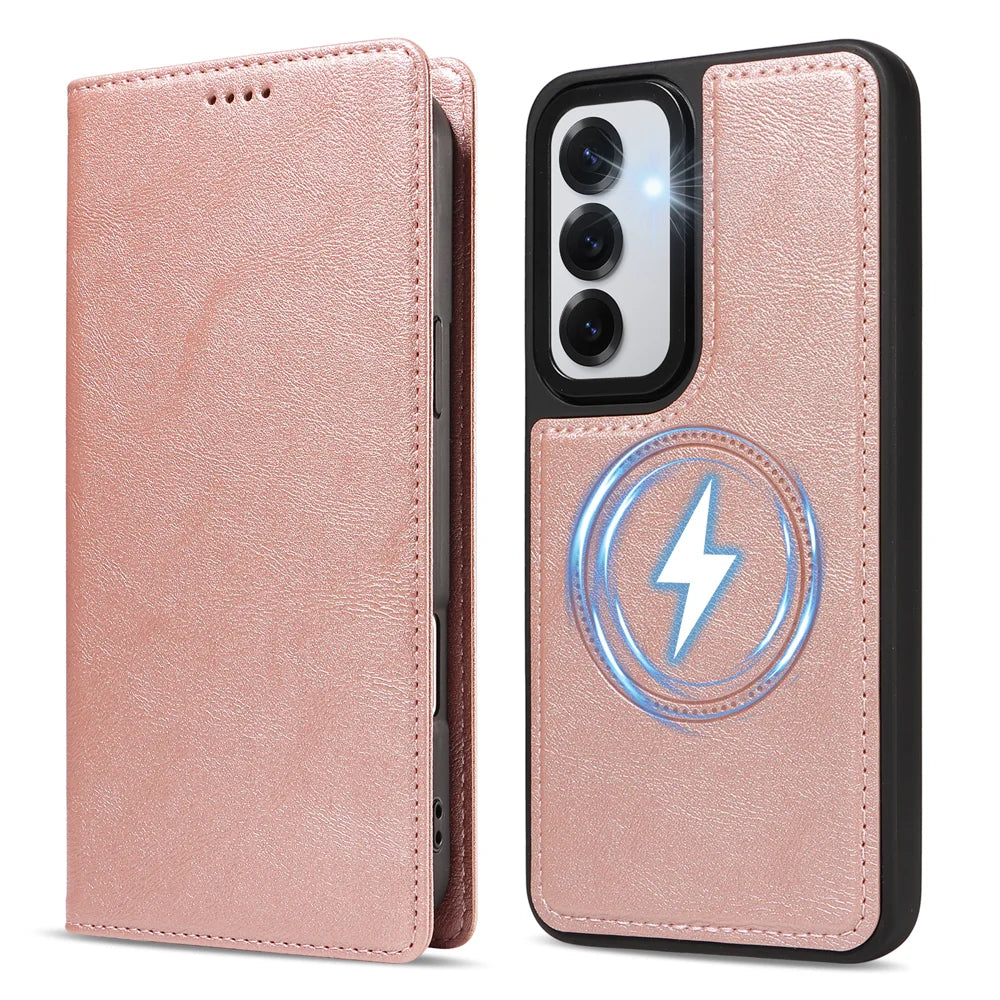 For Samsung Galaxy S24 / Galaxy S25 Magnetic Case Detachable 2 in 1 Leather Wallet Phone Cover - Rose Gold - 5