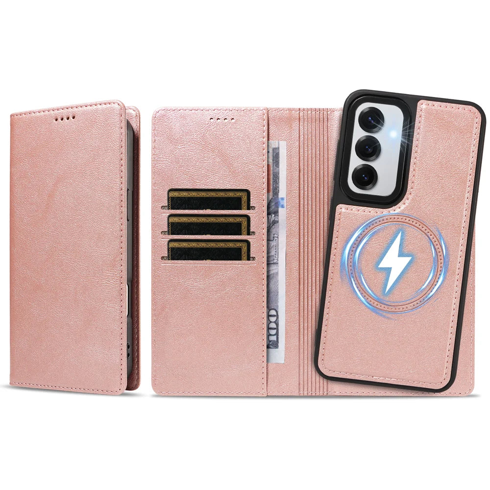 For Samsung Galaxy S24 / Galaxy S25 Magnetic Case Detachable 2 in 1 Leather Wallet Phone Cover - Rose Gold - 6