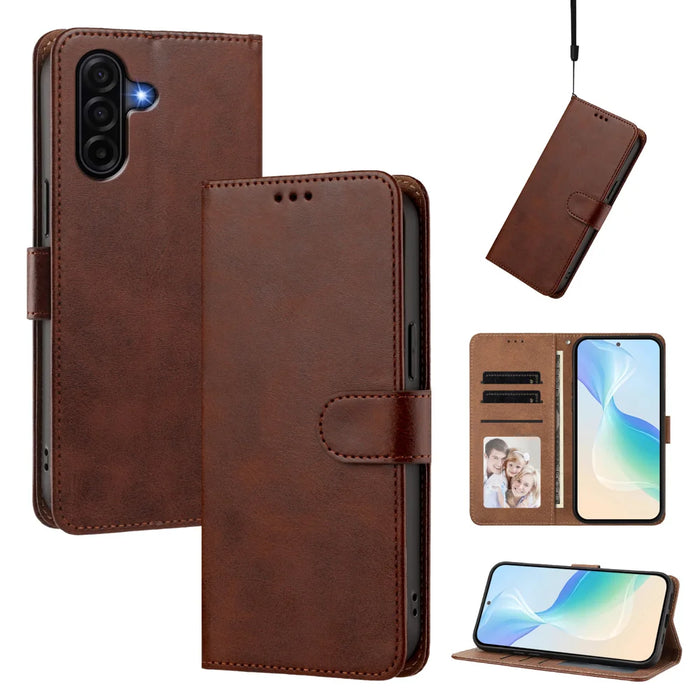 For Samsung Galaxy A57 5G Case Wallet Flip Stand PU Leather Phone Cover with Wrist Strap - Brown - 2