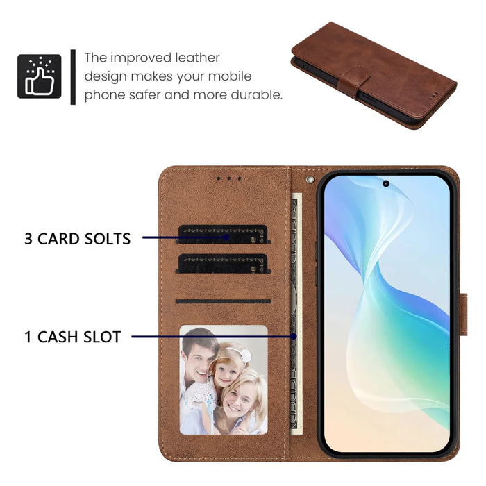 For Samsung Galaxy A57 5G Case Wallet Flip Stand PU Leather Phone Cover with Wrist Strap - Brown - 6