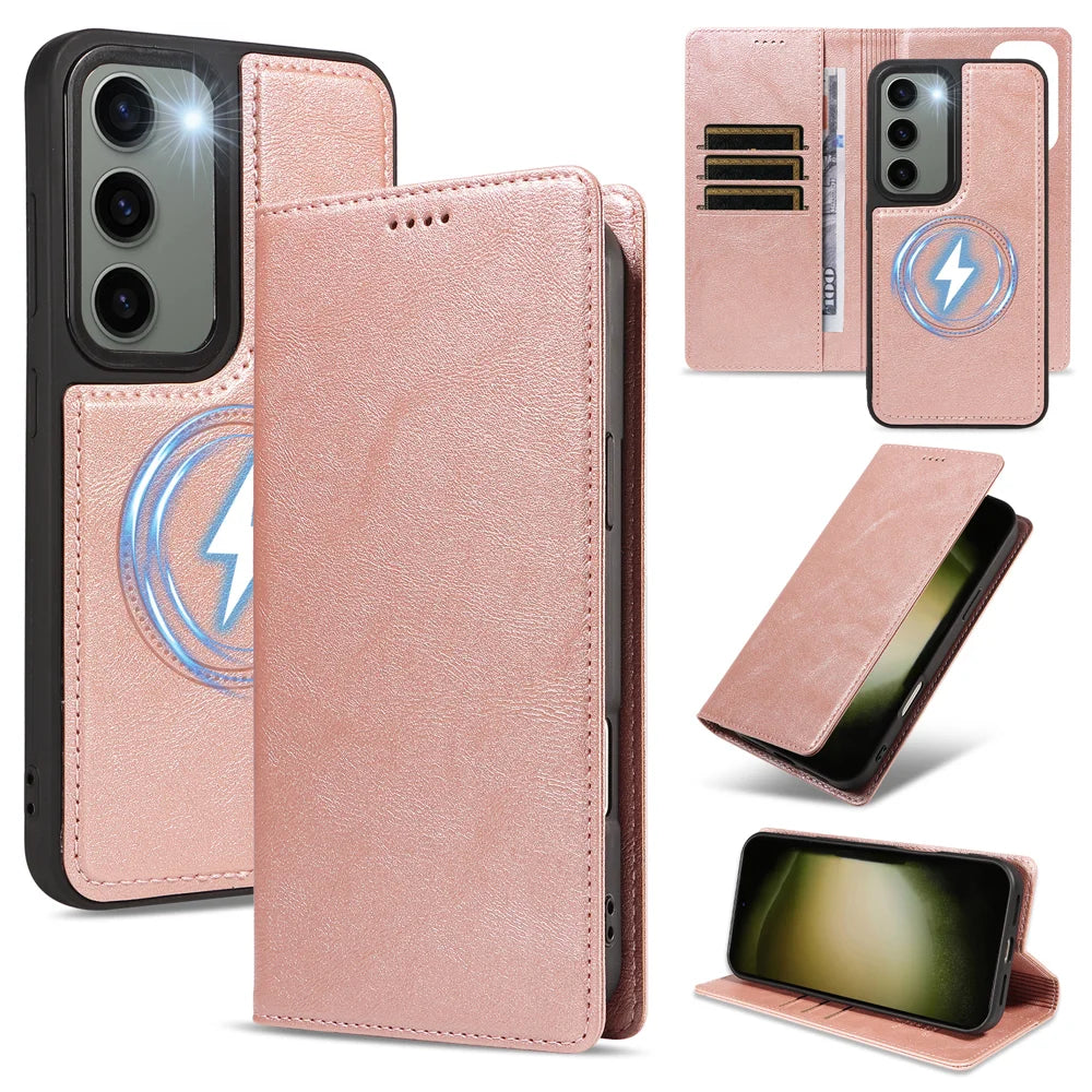 For Samsung Galaxy S23 Magnetic Case Detachable 2 in 1 Leather Wallet Phone Cover - Rose Gold - 1