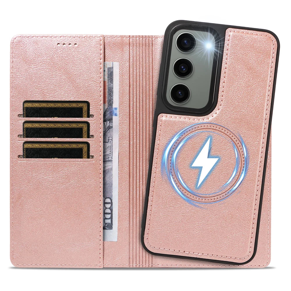 For Samsung Galaxy S23 Magnetic Case Detachable 2 in 1 Leather Wallet Phone Cover - Rose Gold - 2